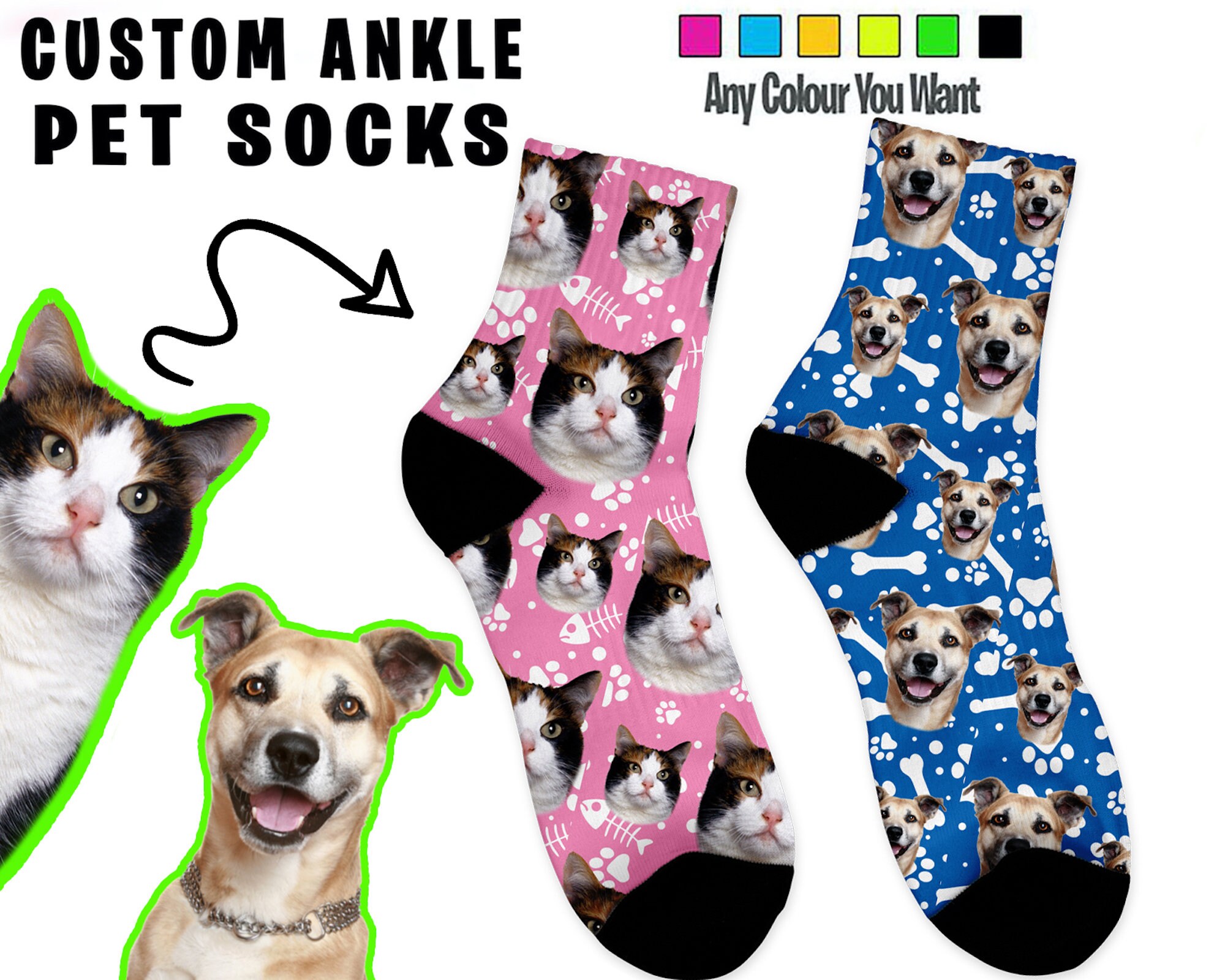 socks printed with your pets face