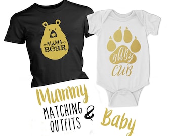 Mummy and Baby Matching Outfits, Mama Bear T-Shirt, Baby Cub Babygrow, Cute Baby Shower Gift Matching Tshirt, mommy and me matchin