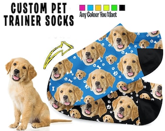 Los calcetines tobilleros personalizados con estampado de cara de mascota son un gran regalo para cualquier dueño de perro o gato, varios colores disponibles