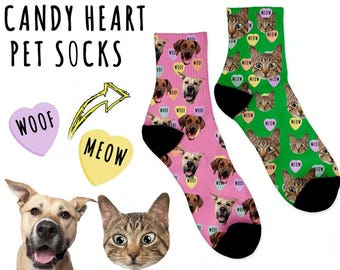 Candy Heart Themed Personalised Pet Face Socks Make A Great Gift For Any Dog Or Cat Owner Multiple Colours Available