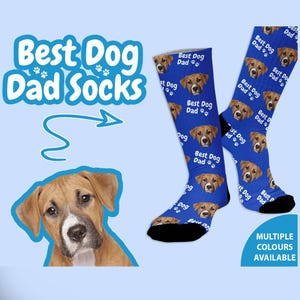 Best Dog Dad Personalised Pet Face Printed Socks Make A Great Fathers Day Or Birthday Gift For Any Dog Dad Multiple Colours Available