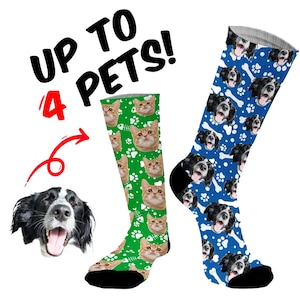 Personalised Pet Face Printed Socks Make A Great Gift For Any Dog Or Cat Owner Multiple Colours Available