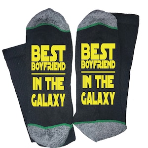 Best Boyfriend In The Galaxy Funny High Quality Vinyl Printed 100% Cotton Socks Make A Great Gift