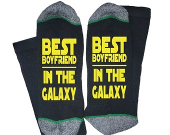 Best Boyfriend In The Galaxy Funny High Quality Vinyl Printed 100% Cotton Socks Make A Great Gift