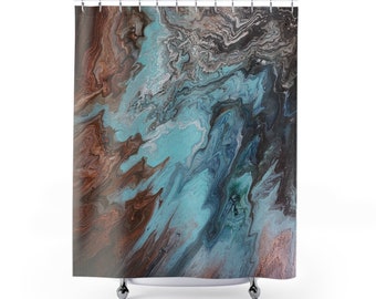 Earthy Marble Abstract Art Shower Curtain, Boho Shower Curtain, Nature, Acrylic Pour Paint , Contemporary Bathroom Decor, Bathroom Art