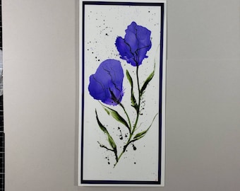 Purple Alcohol ink Art Blank Card 4x9 inch.  Handmade, hand painted card   Original Art Work by ScaryHairLady Art. with envelope.