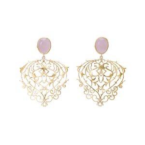 Brand New Handmade Gorgeous Baroque Rose Quartz & Gold Plated Vintage Look Earrings