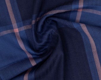 Luxurious Soft Men's Blue Check Wool Silk Scarf