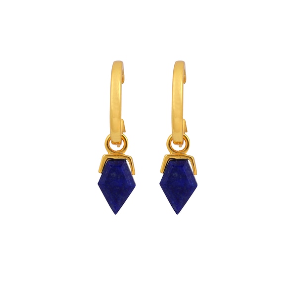 Wunderschöne Geometrische Lapis Lazuli 18K Vergoldete Creolen Ohrringe