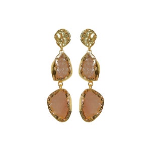 Gorgeous 18K Gold Plated Dangling Earrings With Semi Precious Rose Quartz Gem Stone Detail