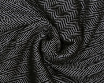 Luxurious Men's Grey & Black Herringbone Silk Wool Blend Scarf