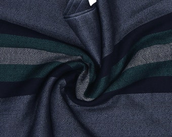 Écharpe douce et luxueuse à chevrons en laine et soie bleu marine pour hommes avec rayures vertes