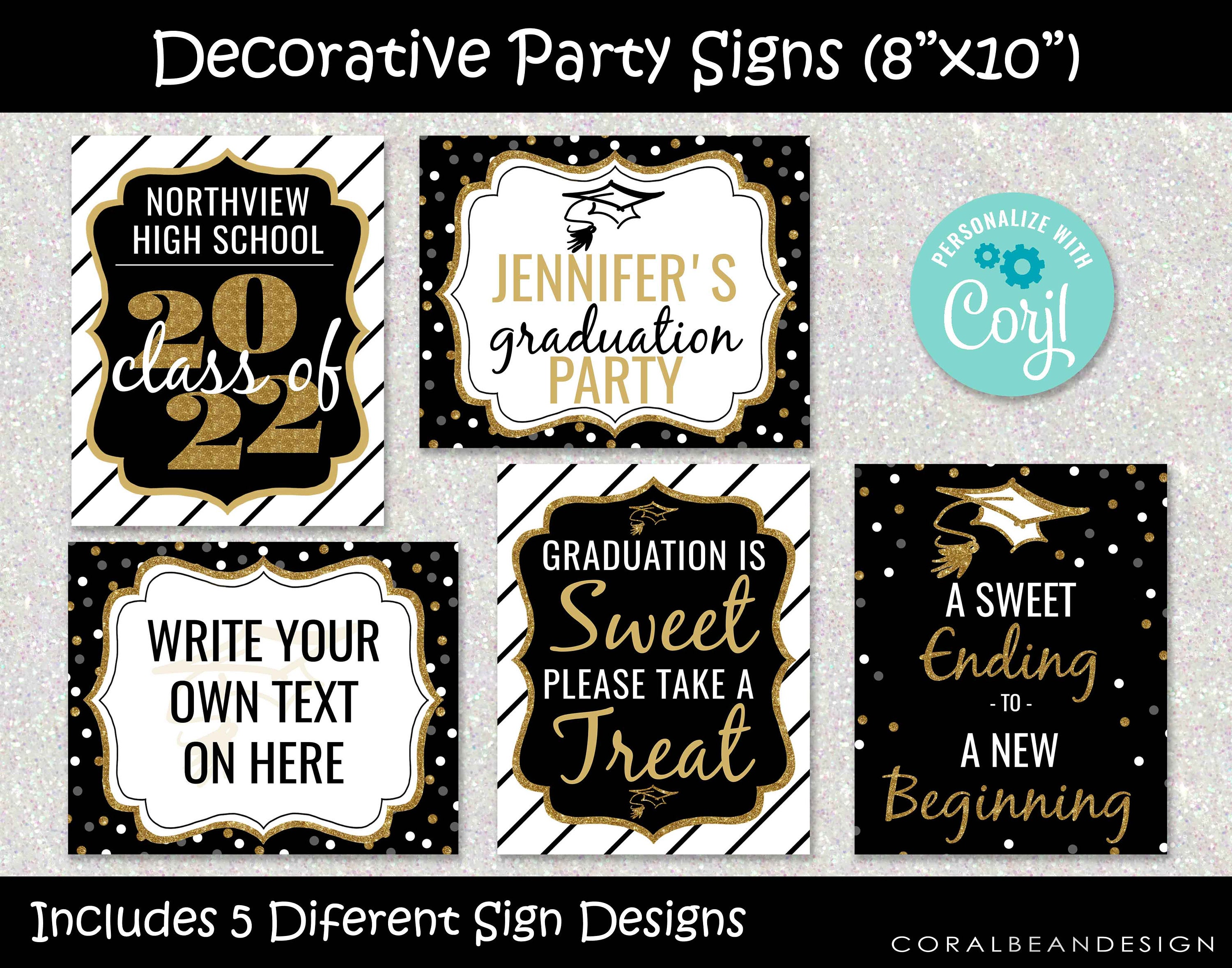 Black and Gold Editable Printable Graduation Party Decoration - Etsy
