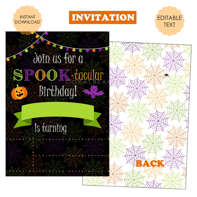 Halloween Party Editable Printable Birthday Decorations INSTANT DOWNLOAD