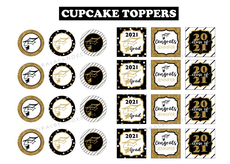 Black &amp; Gold Graduation Party Decorations Editable Printable | Etsy