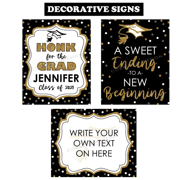 Black &amp; Gold Graduation Party Decorations Editable Printable | Etsy