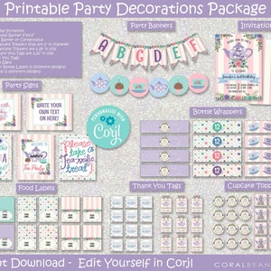 Tea Party Editable Printable Birthday Party Decoration - Etsy