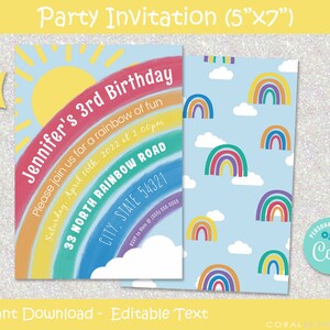 Rainbow Editable Printable Birthday Party Invitation Template, INSTANT ...