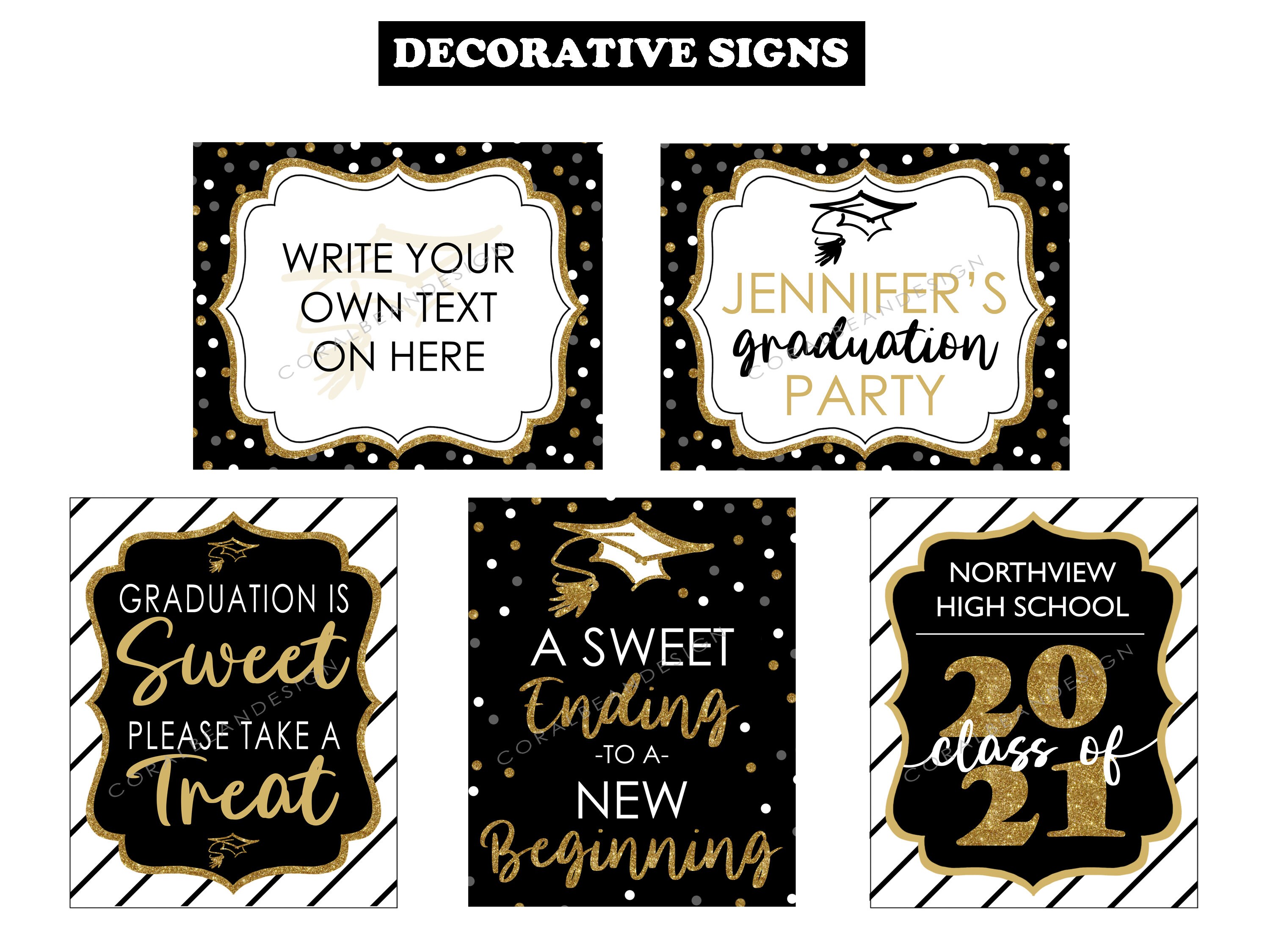 Black and Gold Editable Printable Graduation Party Decoration | Etsy