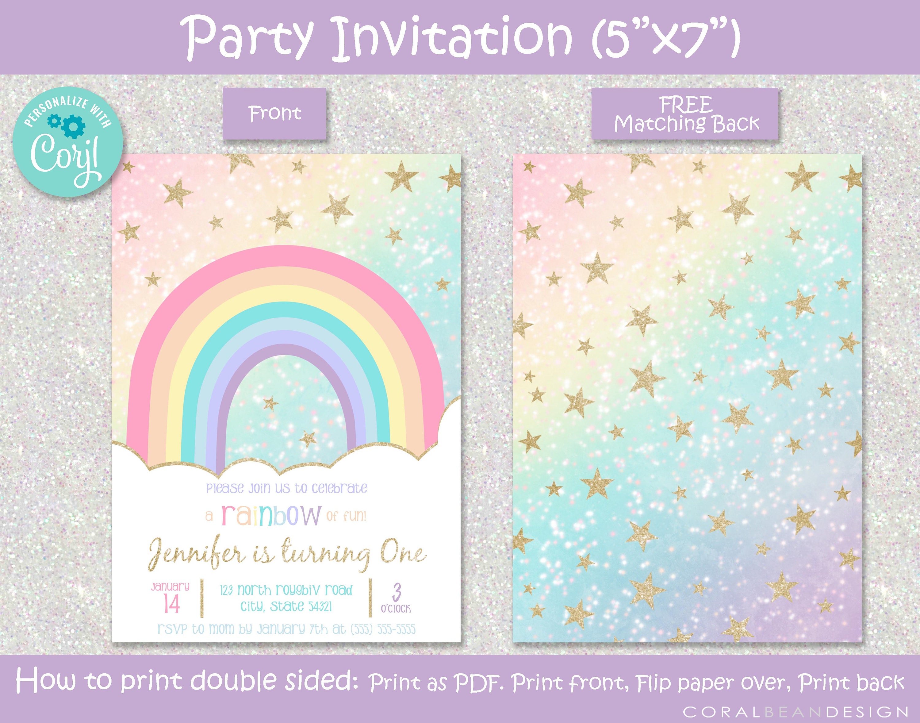Rainbow Editable Printable Birthday Party Invitation Template, Rainbow ...