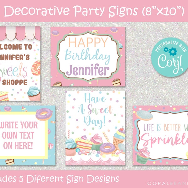 Sweets Editable Printable Birthday Party Signs, Candyland, Party Decorations, INSTANT DOWNLOAD