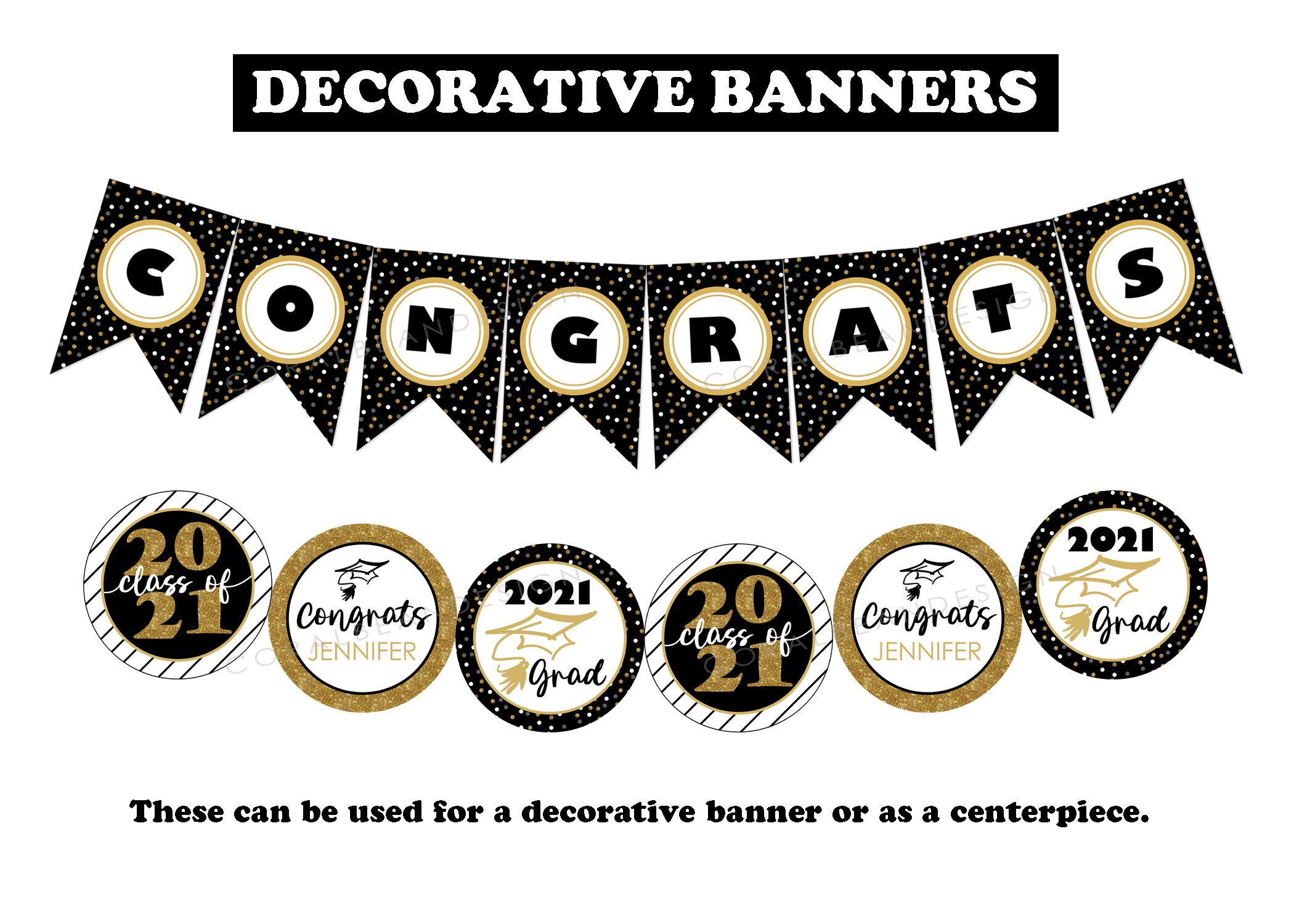 Black and Gold Editable Printable Graduation Party Decoration | Etsy