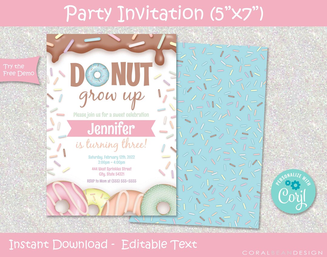 Donut Editable Printable Birthday Invitation Template Donut - Etsy