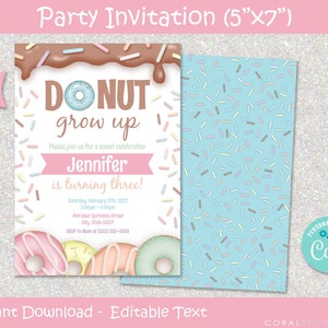 Donut Editable Printable Birthday Invitation Template Donut - Etsy