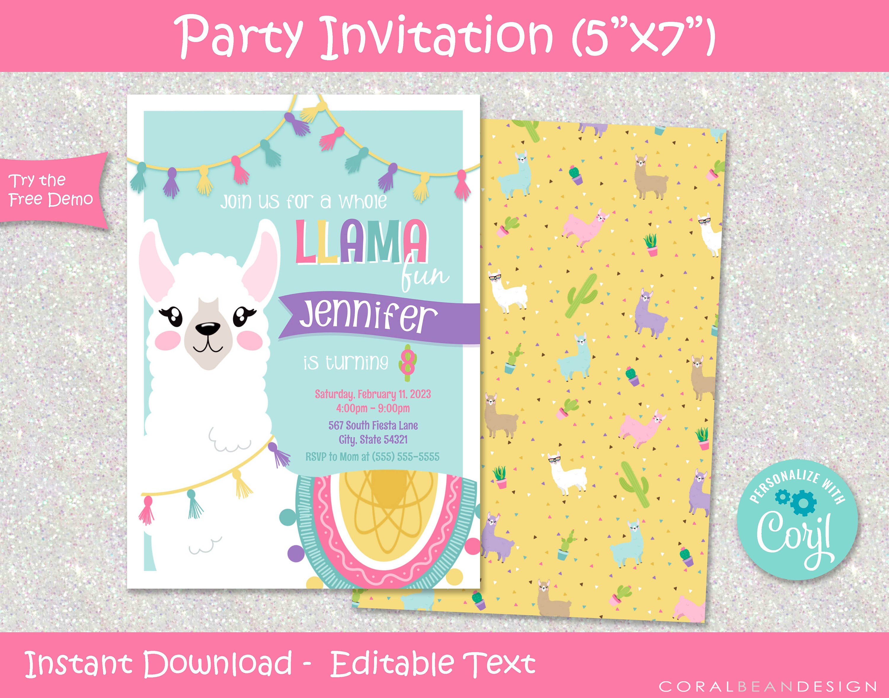 Editable Printable Llama Birthday Party Invitation Template, Alpaca ...