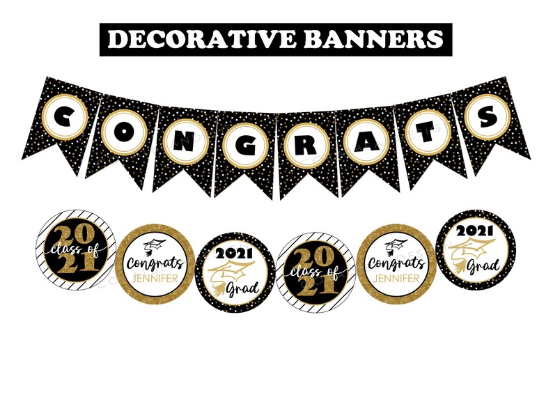 Black &amp; Gold Graduation Party Decorations Editable Printable | Etsy