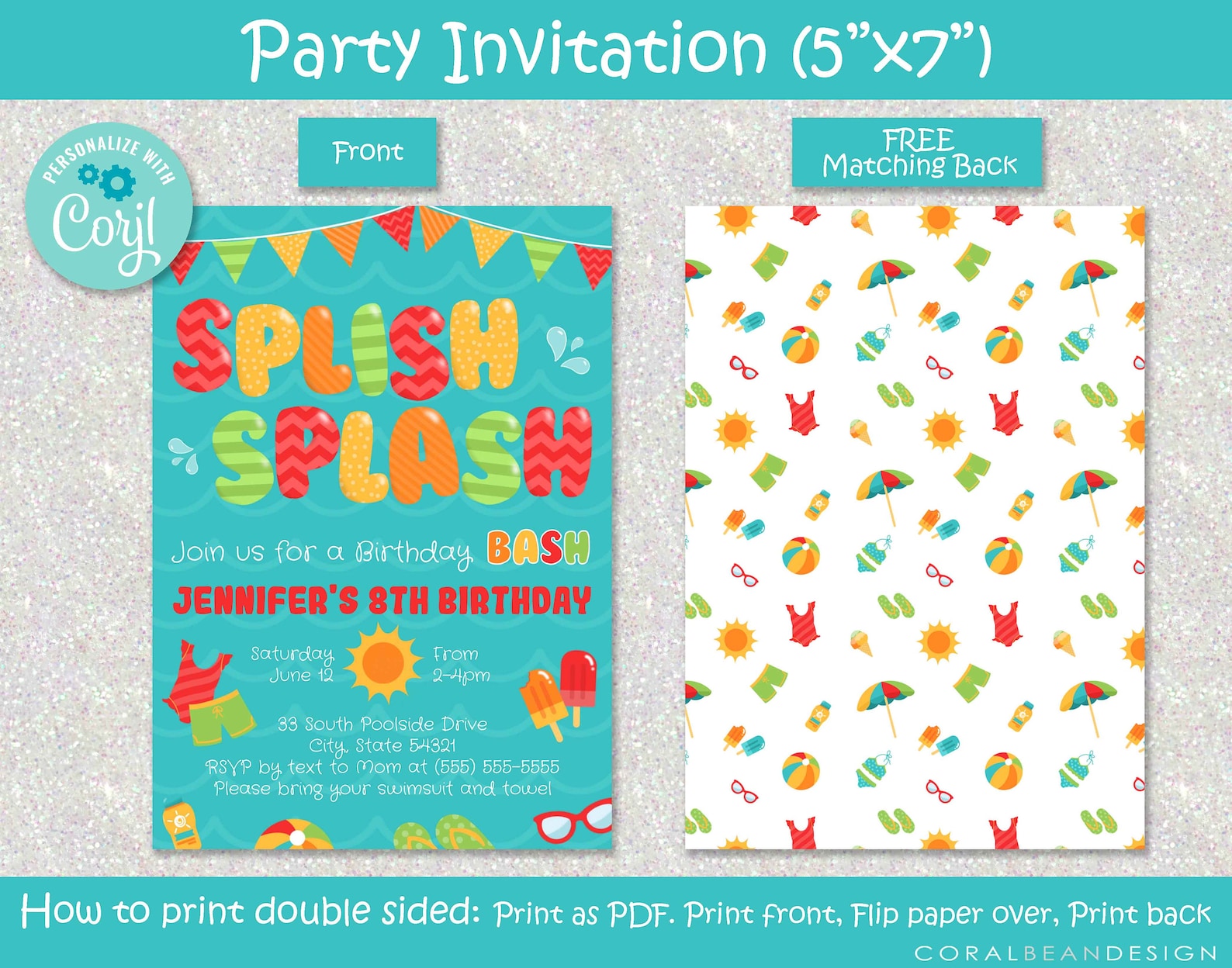 Birthday Pool Party Editable Printable Invitation Template, Swimming ...
