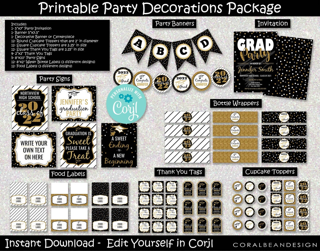 Black and Gold Editable Printable Graduation Party Decoration - Etsy