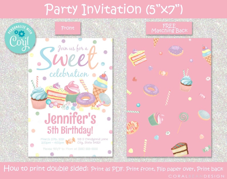 Sweets Editable Printable Birthday Party Invitation Etsy