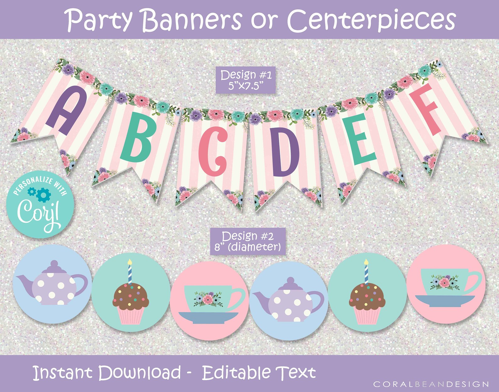 Tea Party Editable Printable Birthday Party Decoration - Etsy