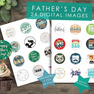 Immagini digitali per la festa del papà / Decorazioni per cupcake / Immagini commestibili per dessert / DOWNLOAD IMMEDIATO / pdf / png