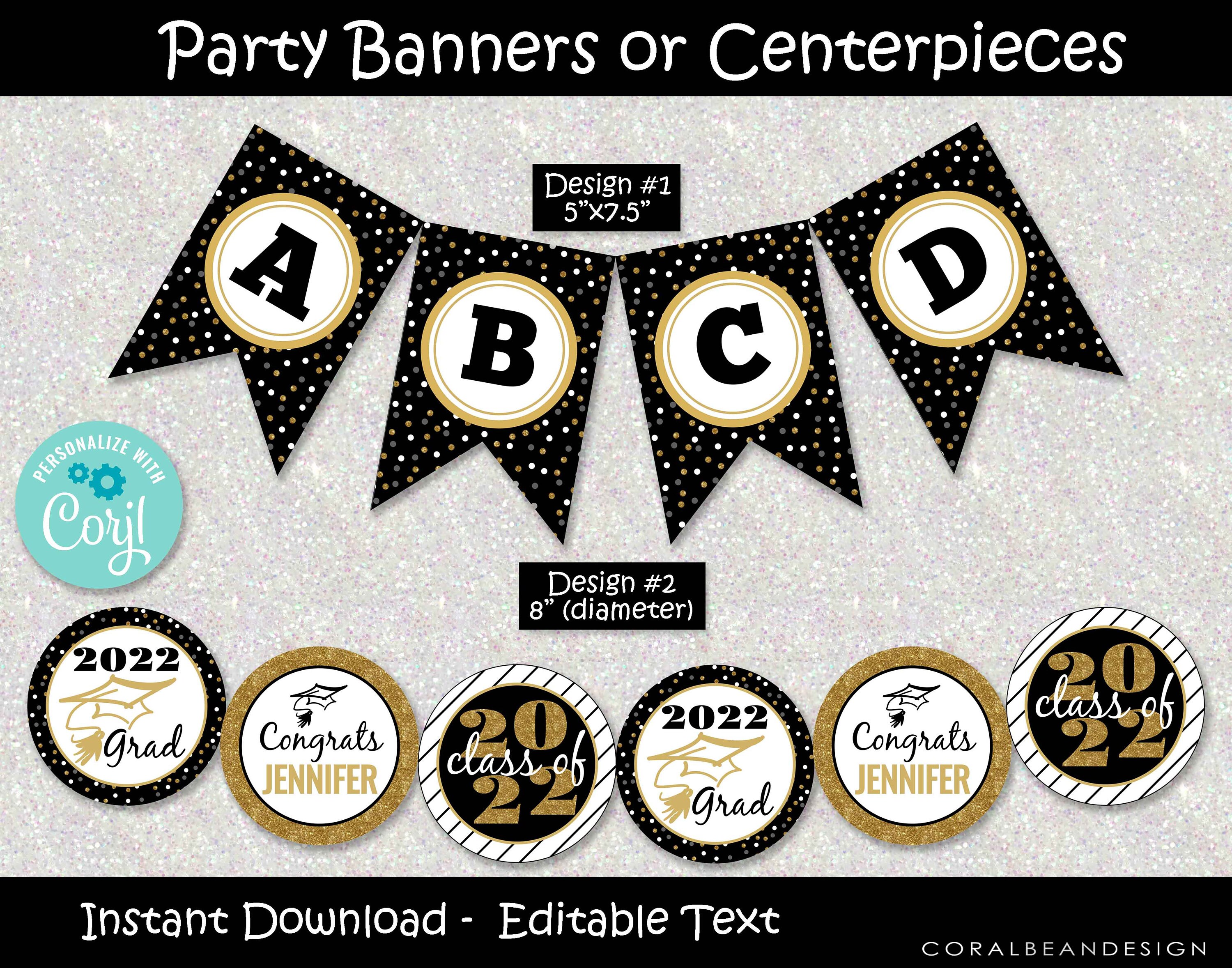 Black and Gold Editable Printable Graduation Party Decoration - Etsy