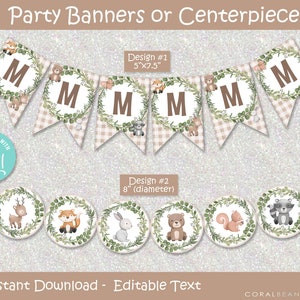 Woodland Animal Editable Printable Birthday Party Decorations Package ...