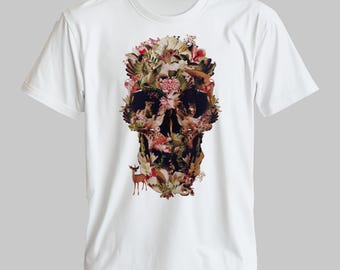 Camiseta de hombre con calavera de jungla, regalo de ropa unisex con arte de calavera de azúcar