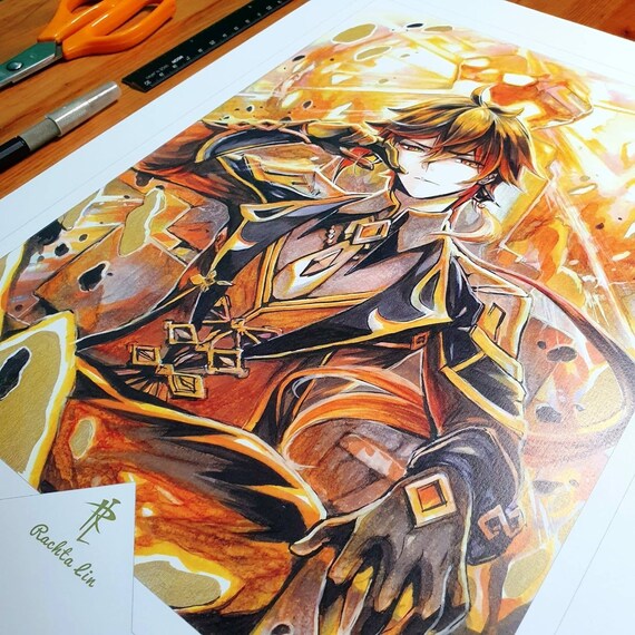 Genshin Impact Zhongli Art Print Illustration Etsy