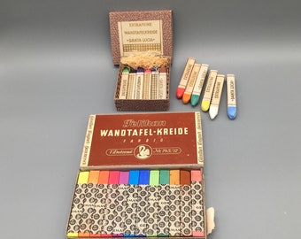 Vintage Chalk Sticks | Set of 12 Colorful Old Chalks | Antique Chalk Crayons | Blue, Yellow, Red, Green, Orange, Pink | Pelikan Kreide 1950s