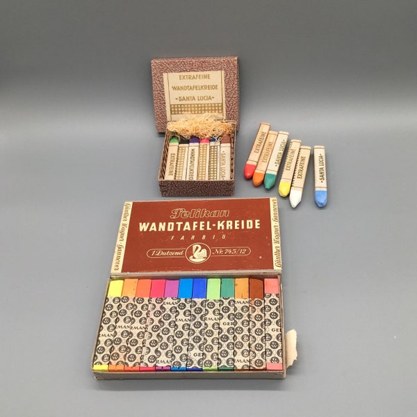 Vintage Chalk Sticks | Set of 12 Colorful Old Chalks | Antique Chalk Crayons | Blue, Yellow, Red, Green, Orange, Pink | Pelikan Kreide 1950s