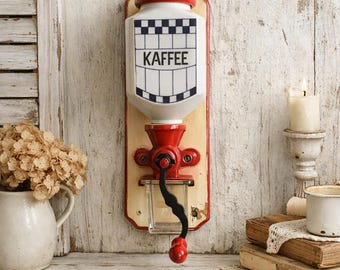 アンティークドイツ製壁掛けコーヒーミル - セラミックホワイトブルー