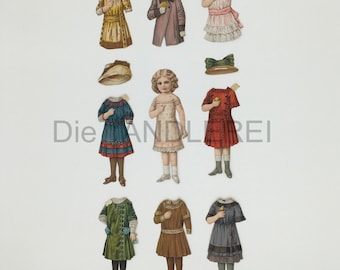 アンティークの切り絵紙人形、フランス伝統衣装、アルザス地方