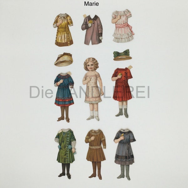 Antike Papierpuppen | Originale Cut-Out Puppen mit Kleidung & Zubehör | ScrapBooking | Jugendstil, Art Déco, um 1900/1920