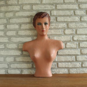 Art Deco Mannequin Bust | Antique Shop Window / Store Display | Flat Wall Manikin | Mannequin Head Hand-Painted | Germany 1930s
