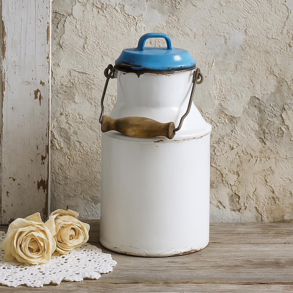 enamel milk jar white×blue Antique Enamel Milk Can | Small Milk Jug, Vintage Container With