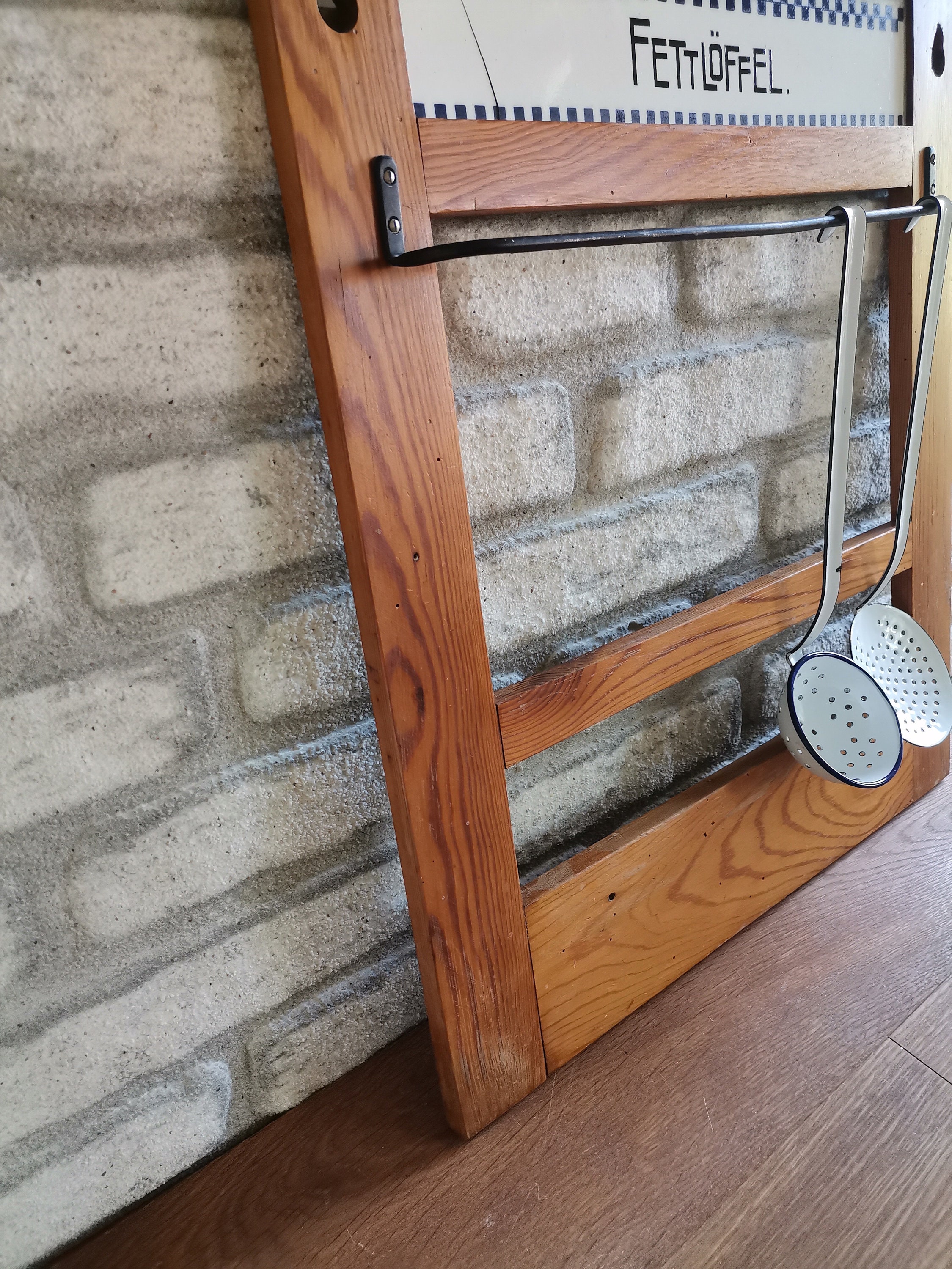 Antique Utensil Rack Antique Utensil Holder/rack | With 2 Enamel Skimmers | Blue and White ...
