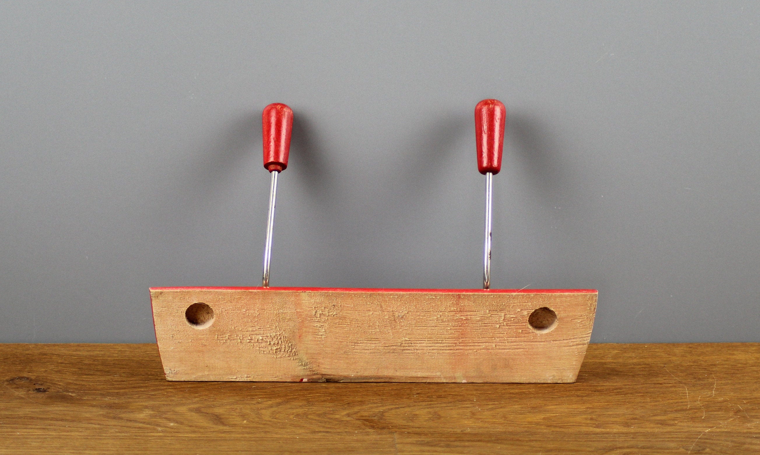 MCM Coat Racks Wood With Silver Metal Hooks Midcentury Clothes Hangers