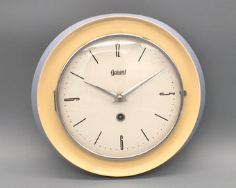 Vintage Kitchen Wall Clock Oval/ Round | GARANT | Wind Up Clock | Light Blue/Yellow | Ceramic/Glass | Mid Century, Germany | 1950s/1960s