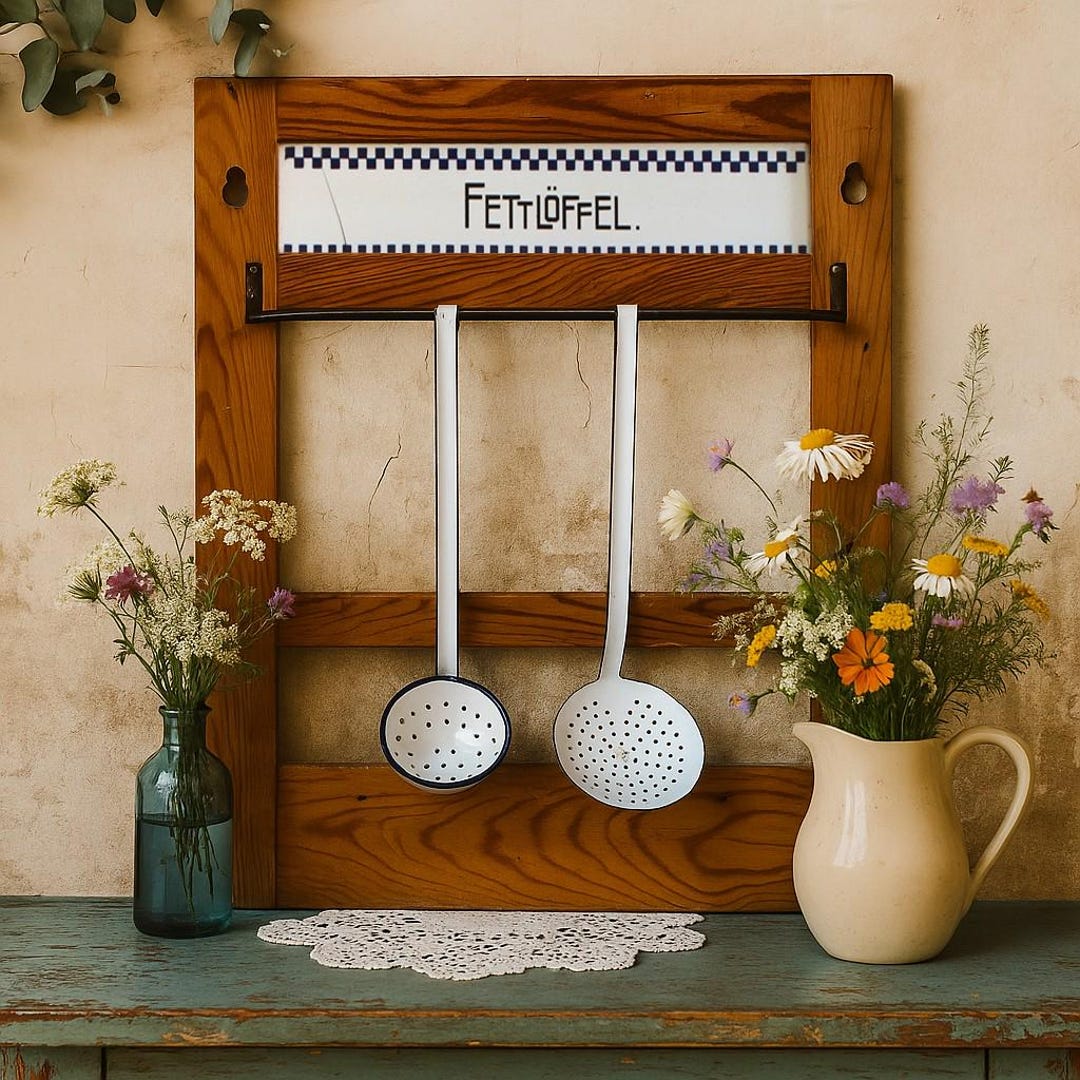 Antique Utensil Rack Antique Utensil Holder/rack | With 2 Enamel Skimmers | Blue and White ...